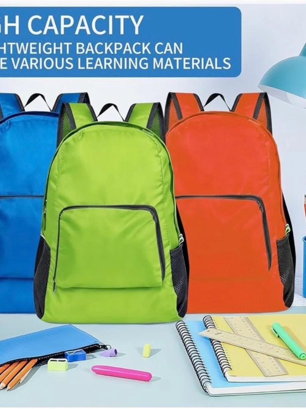 Foldable Lightweight  Nylon Backpack with Front Pocket. Choose your color